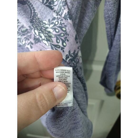 Est. 1946 Woman M Purple Peacock 3/4 Sleeve Pullover Tee Curved Hem - Picture 8 of 9